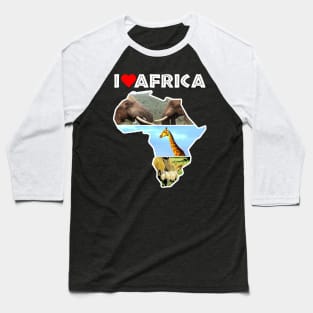 I Love Africa Wildlife Collage Map Baseball T-Shirt